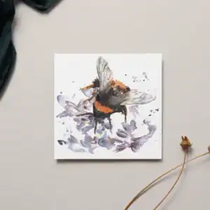 Bee on Heather Watercolour Greeting Card