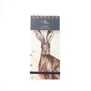 Notepad with watercolor illustration of a hare, ideal for gardening notes and plant planning.