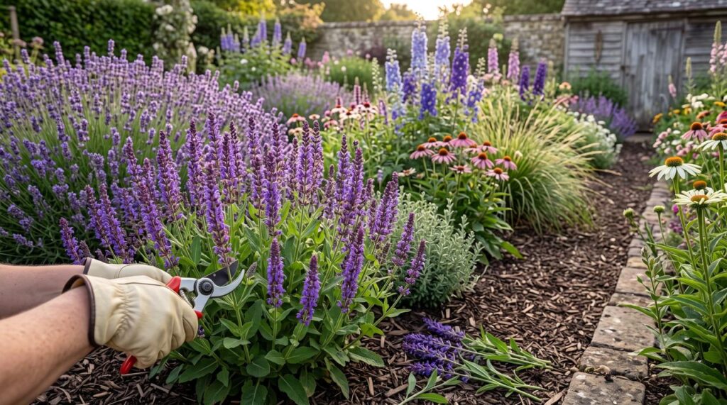 Salvia Pruning UK: When and How to Cut Back Every Type 1 Salvia pruning UK — cutting back salvia plants in a summer garden border — Middleton Nurseries