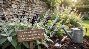 Blog 5 Salvia discolor near-black indigo flowers with distinctive silver-white woolly calyces — the most dramatic colour contrast in the salvia world — Middleton Nurseries